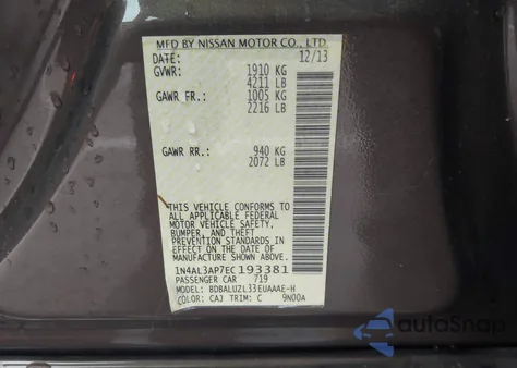 2014 Nissan Altima 2.5 Sv from USA, damaged, VIN 1N4AL3AP7EC193381